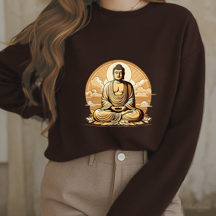 Buddha Stones, Sonne, glückverheißende Wolken, Buddha, Rundhalsausschnitt, Fleece-gefüttertes Sweatshirt