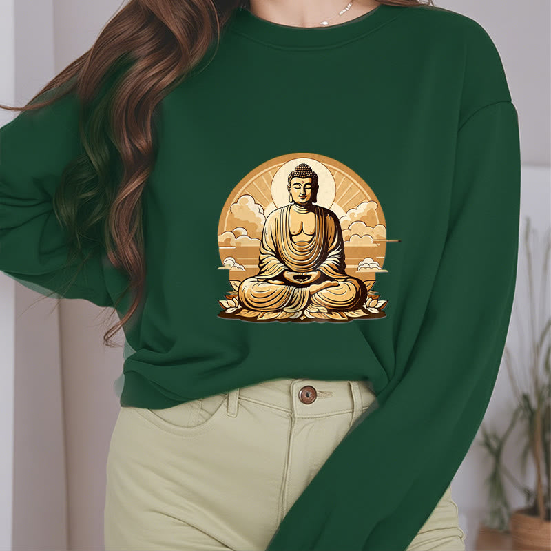 Buddha Stones, Sonne, glückverheißende Wolken, Buddha, Rundhalsausschnitt, Fleece-gefüttertes Sweatshirt