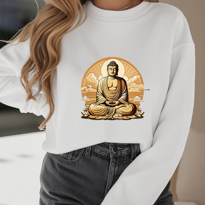 Buddha Stones, Sonne, glückverheißende Wolken, Buddha, Rundhalsausschnitt, Fleece-gefüttertes Sweatshirt