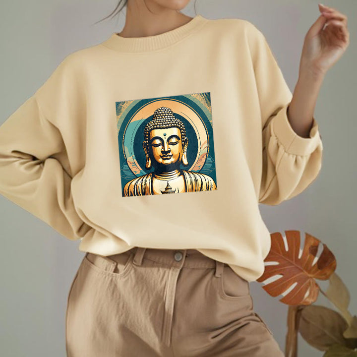 Buddha Stones Goldener Buddha Fleece gefüttertes Sweatshirt