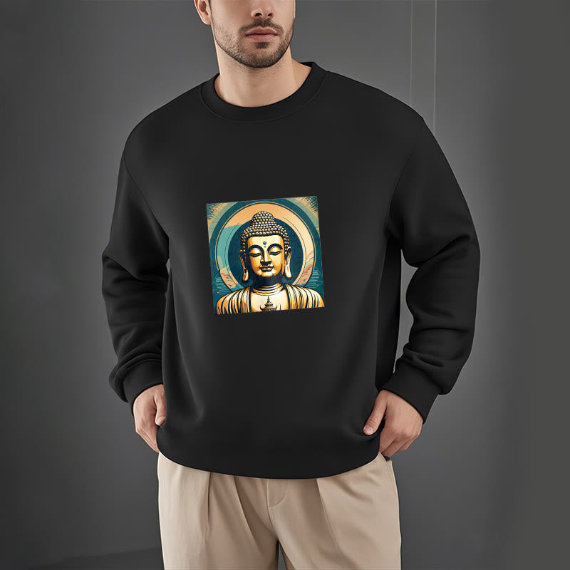 Buddha Stones Goldener Buddha Fleece gefüttertes Sweatshirt