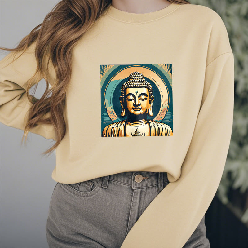 Buddha Stones Goldener Buddha Fleece gefüttertes Sweatshirt