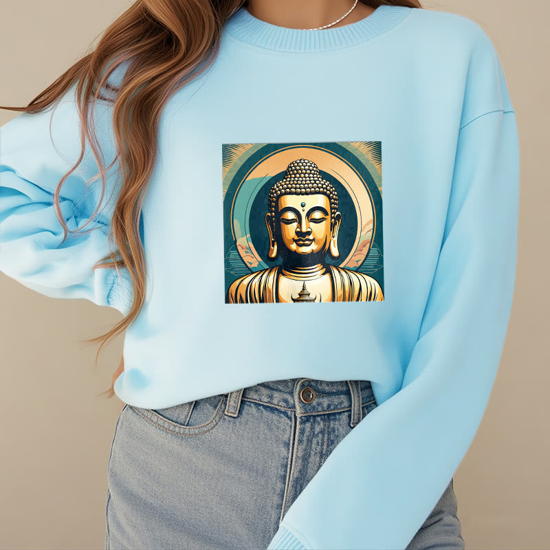 Buddha Stones Goldener Buddha Fleece gefüttertes Sweatshirt