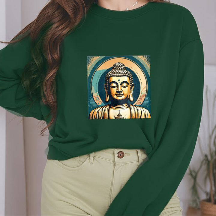 Buddha Stones Goldener Buddha Fleece gefüttertes Sweatshirt