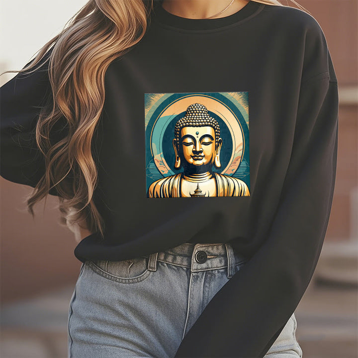 Buddha Stones Goldener Buddha Fleece gefüttertes Sweatshirt