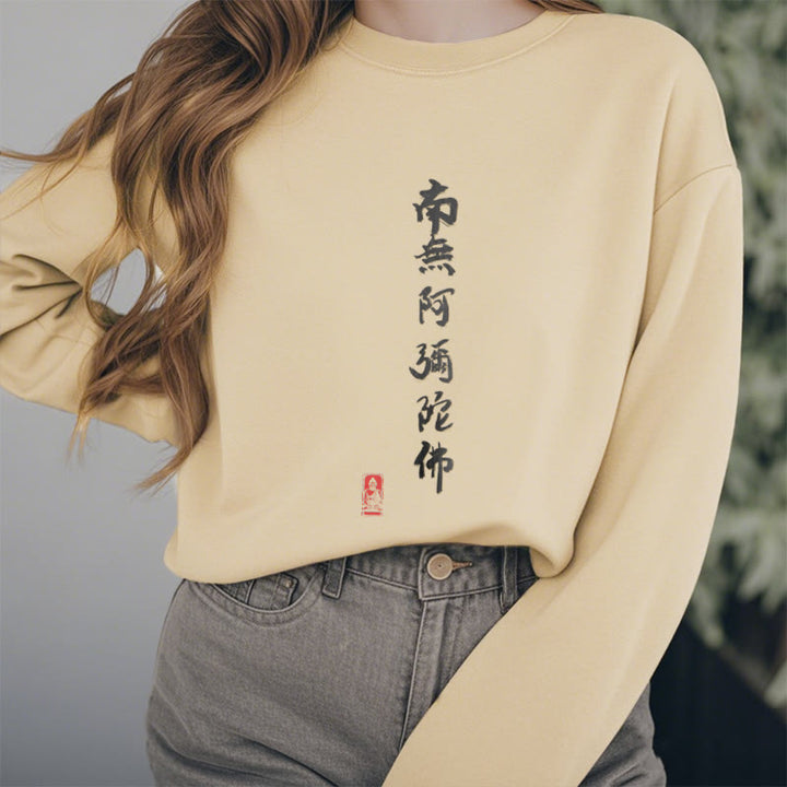 Buddha Stones Nan Wu E Mi Tuo Fo Polyester-Sweatshirt mit Fleecefutter