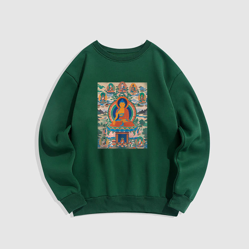 Buddha Stones. Das Medizin-Buddha-Sutra wurde in Kunst verwandelt. Polyester-Sweatshirt mit Fleecefutter