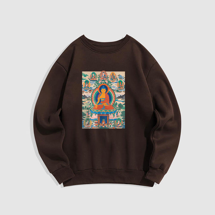 Buddha Stones. Das Medizin-Buddha-Sutra wurde in Kunst verwandelt. Polyester-Sweatshirt mit Fleecefutter