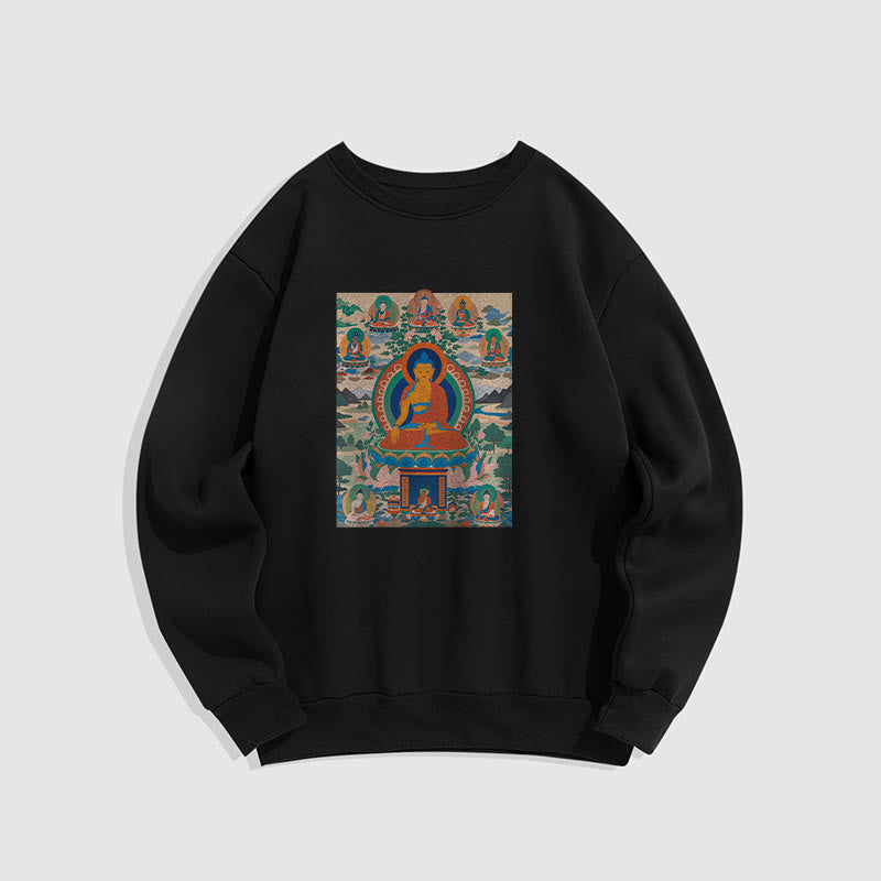 Buddha Stones. Das Medizin-Buddha-Sutra wurde in Kunst verwandelt. Polyester-Sweatshirt mit Fleecefutter