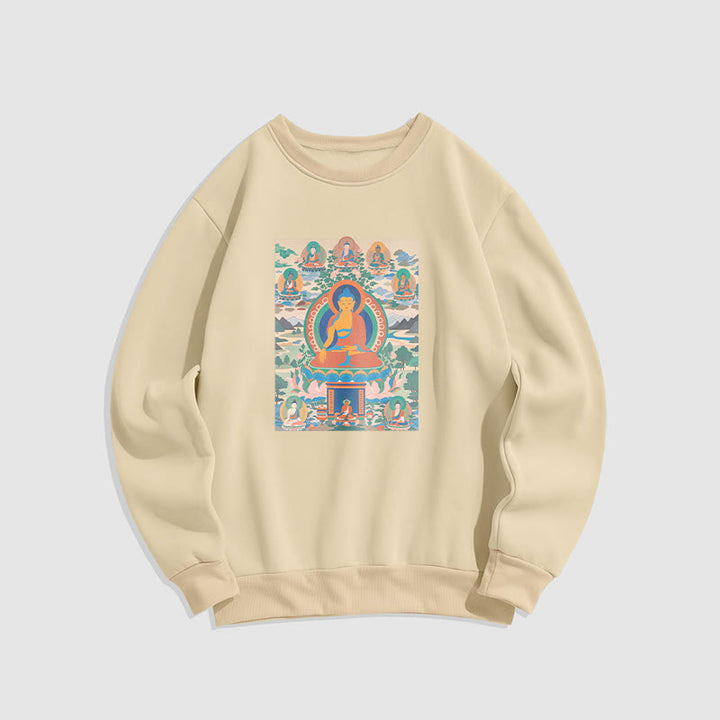 Buddha Stones. Das Medizin-Buddha-Sutra wurde in Kunst verwandelt. Polyester-Sweatshirt mit Fleecefutter