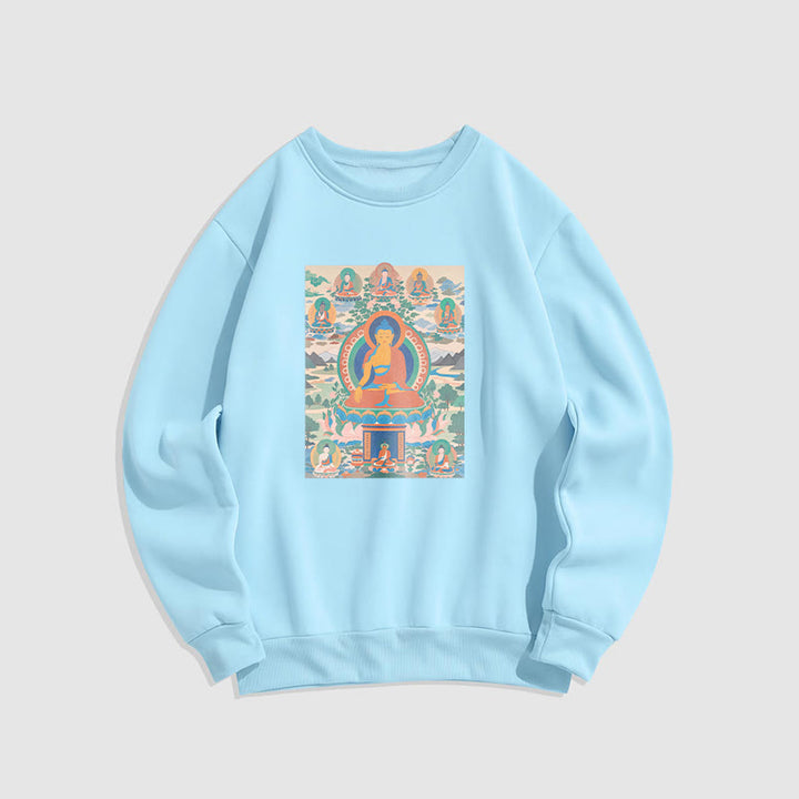 Buddha Stones. Das Medizin-Buddha-Sutra wurde in Kunst verwandelt. Polyester-Sweatshirt mit Fleecefutter