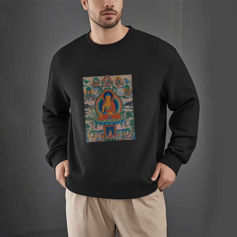 Buddha Stones. Das Medizin-Buddha-Sutra wurde in Kunst verwandelt. Polyester-Sweatshirt mit Fleecefutter