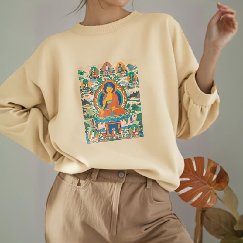 Buddha Stones. Das Medizin-Buddha-Sutra wurde in Kunst verwandelt. Polyester-Sweatshirt mit Fleecefutter