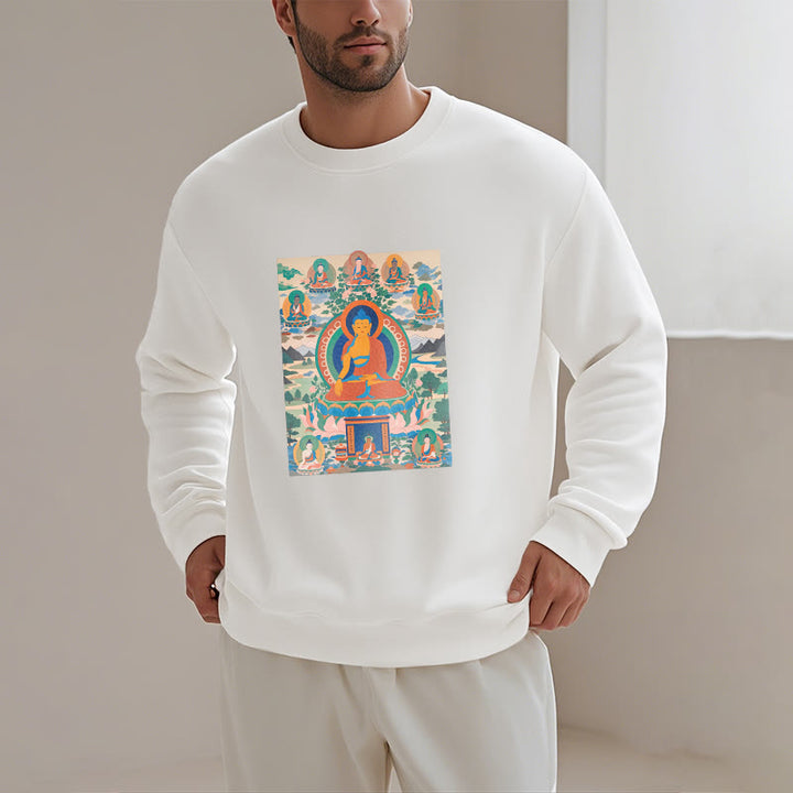 Buddha Stones. Das Medizin-Buddha-Sutra wurde in Kunst verwandelt. Polyester-Sweatshirt mit Fleecefutter