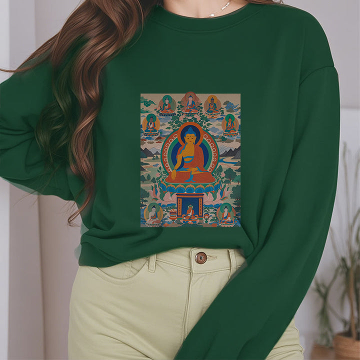 Buddha Stones. Das Medizin-Buddha-Sutra wurde in Kunst verwandelt. Polyester-Sweatshirt mit Fleecefutter