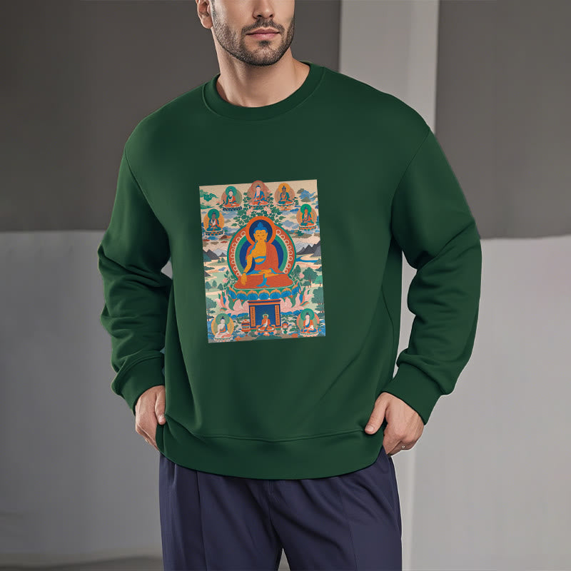 Buddha Stones. Das Medizin-Buddha-Sutra wurde in Kunst verwandelt. Polyester-Sweatshirt mit Fleecefutter