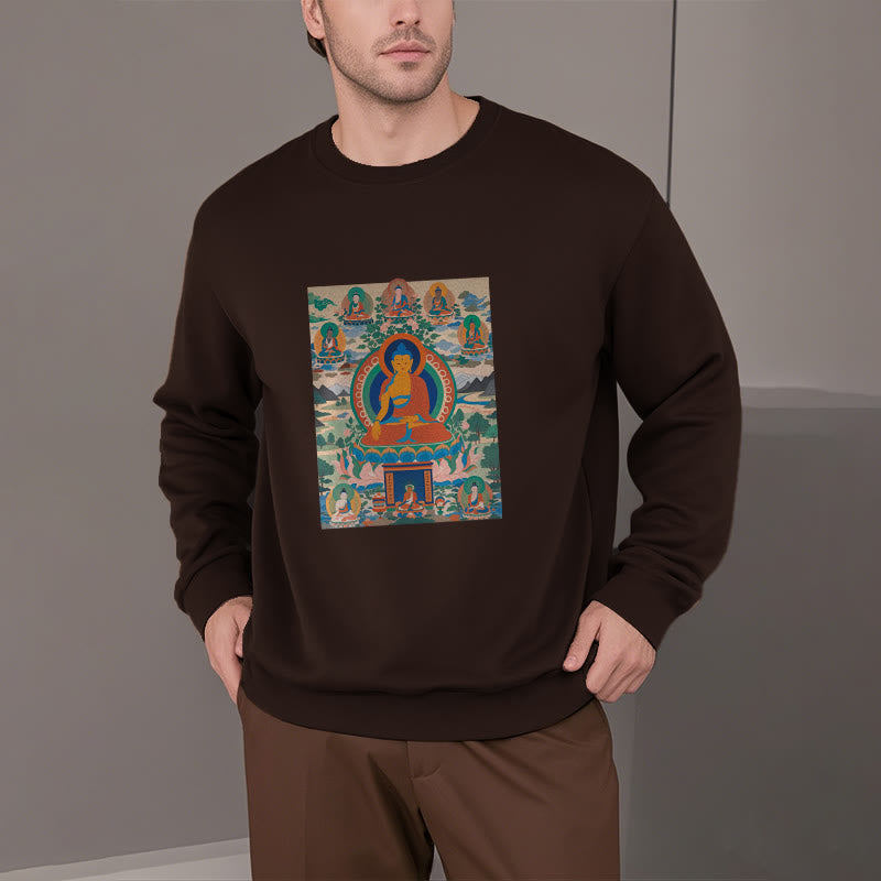 Buddha Stones. Das Medizin-Buddha-Sutra wurde in Kunst verwandelt. Polyester-Sweatshirt mit Fleecefutter