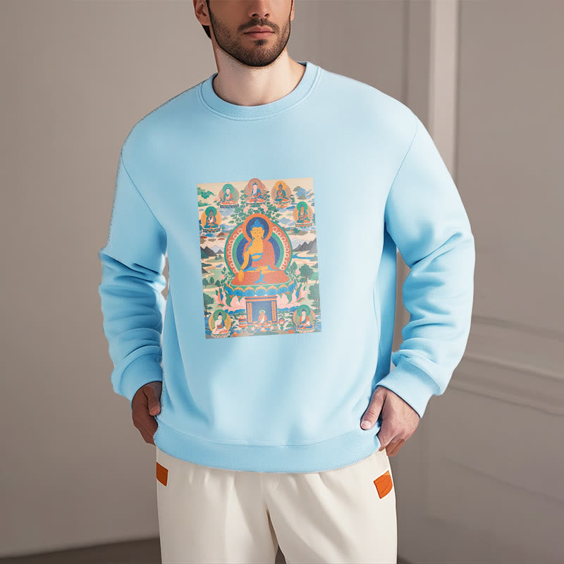 Buddha Stones. Das Medizin-Buddha-Sutra wurde in Kunst verwandelt. Polyester-Sweatshirt mit Fleecefutter