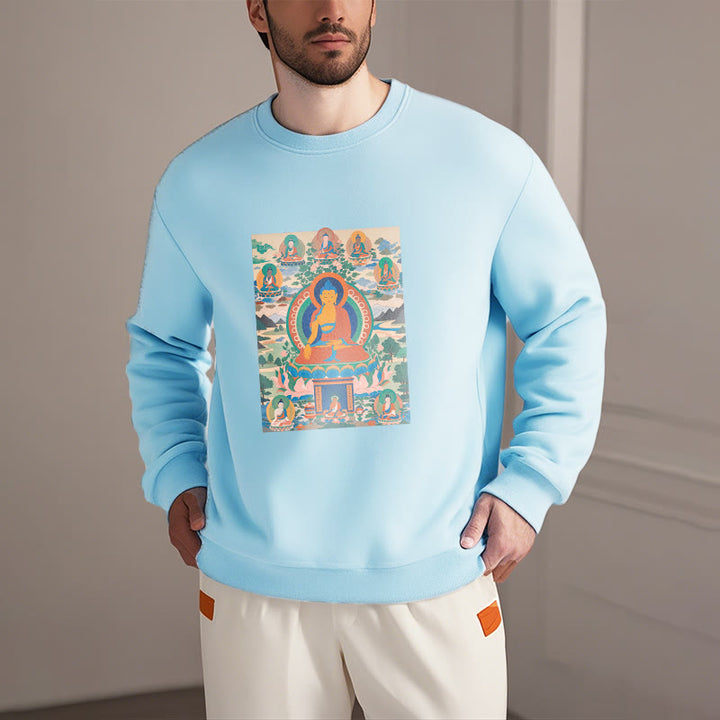 Buddha Stones. Das Medizin-Buddha-Sutra wurde in Kunst verwandelt. Polyester-Sweatshirt mit Fleecefutter