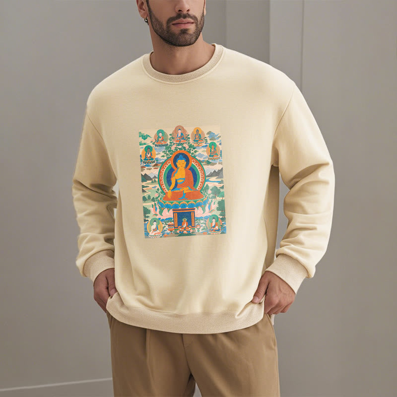 Buddha Stones. Das Medizin-Buddha-Sutra wurde in Kunst verwandelt. Polyester-Sweatshirt mit Fleecefutter