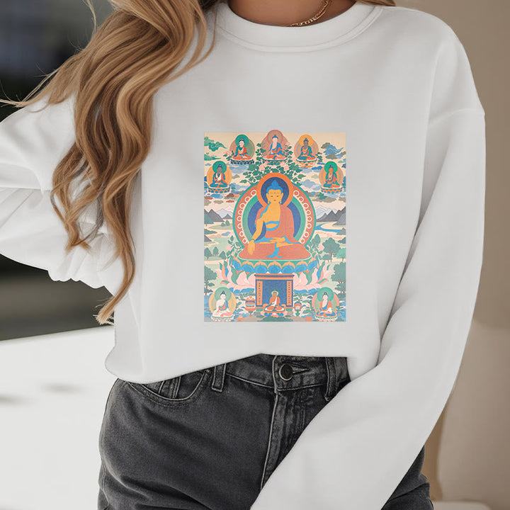 Buddha Stones. Das Medizin-Buddha-Sutra wurde in Kunst verwandelt. Polyester-Sweatshirt mit Fleecefutter