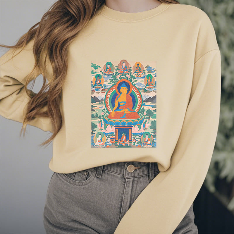 Buddha Stones. Das Medizin-Buddha-Sutra wurde in Kunst verwandelt. Polyester-Sweatshirt mit Fleecefutter