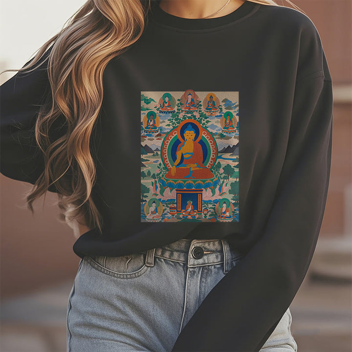 Buddha Stones. Das Medizin-Buddha-Sutra wurde in Kunst verwandelt. Polyester-Sweatshirt mit Fleecefutter