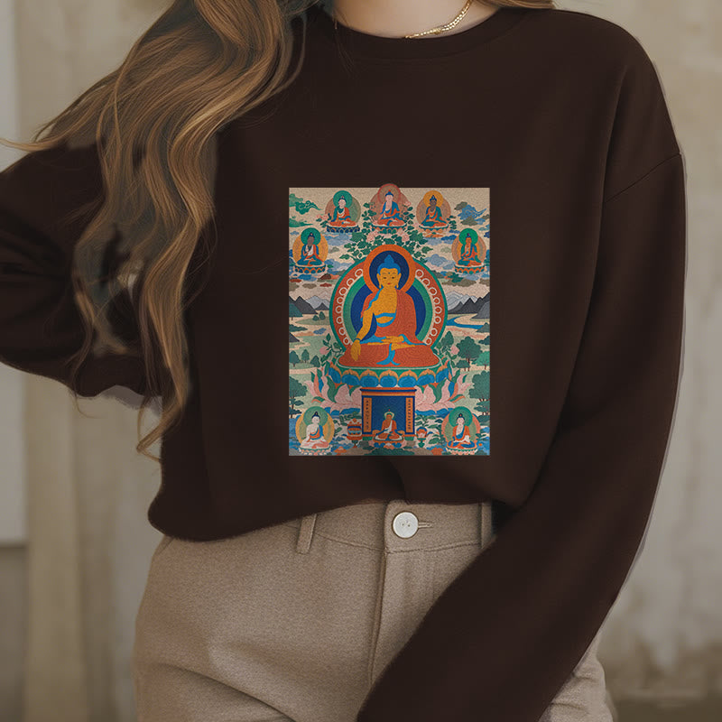 Buddha Stones. Das Medizin-Buddha-Sutra wurde in Kunst verwandelt. Polyester-Sweatshirt mit Fleecefutter