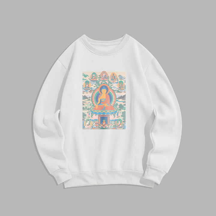 Buddha Stones. Das Medizin-Buddha-Sutra wurde in Kunst verwandelt. Polyester-Sweatshirt mit Fleecefutter