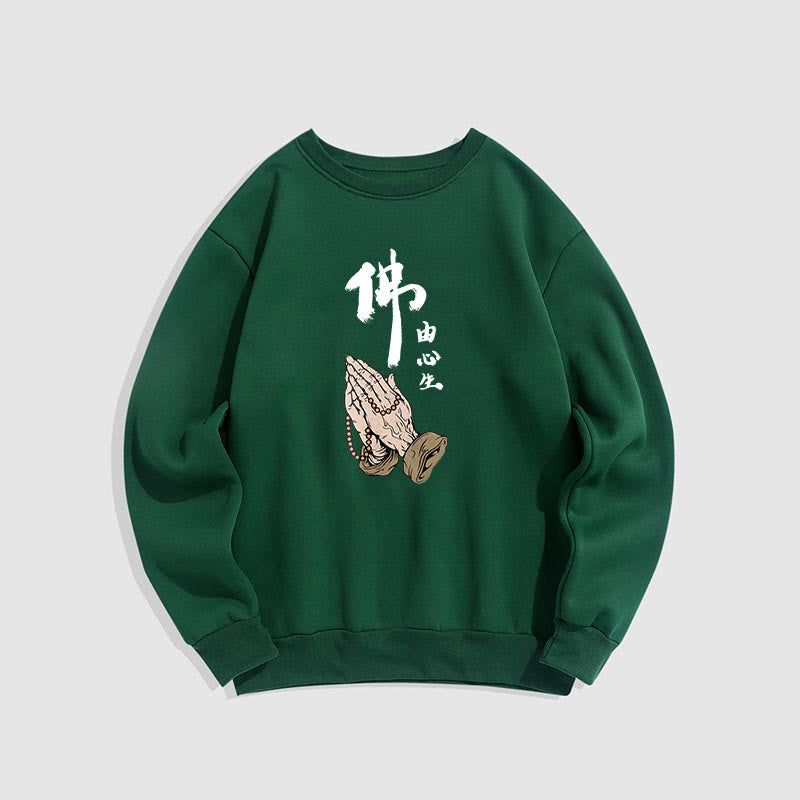 Sweatshirt aus Polyester mit Fleecefutter und betenden Buddha Stones