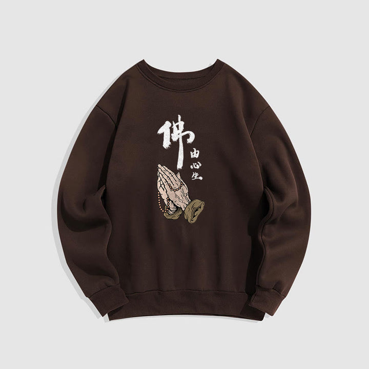 Sweatshirt aus Polyester mit Fleecefutter und betenden Buddha Stones