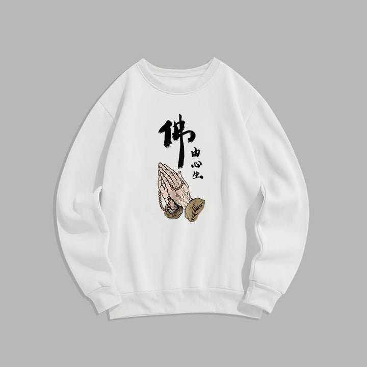 Sweatshirt aus Polyester mit Fleecefutter und betenden Buddha Stones