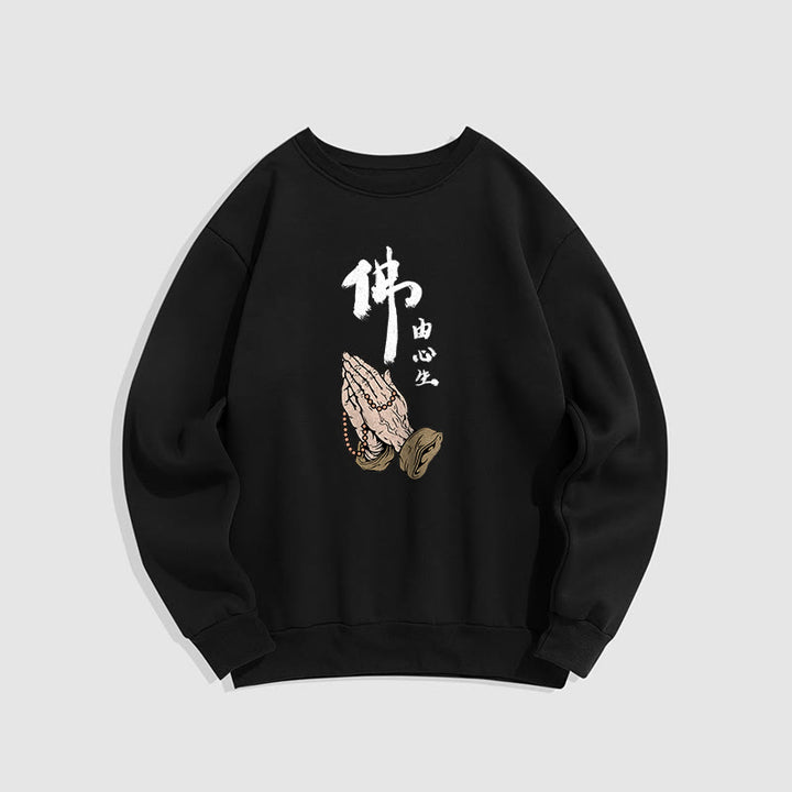 Sweatshirt aus Polyester mit Fleecefutter und betenden Buddha Stones