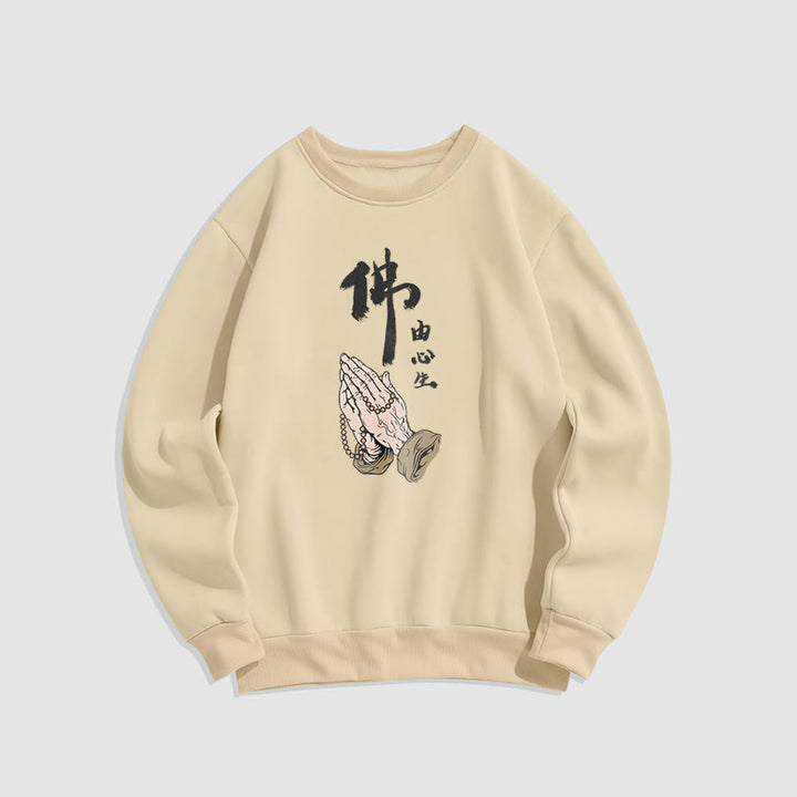 Sweatshirt aus Polyester mit Fleecefutter und betenden Buddha Stones