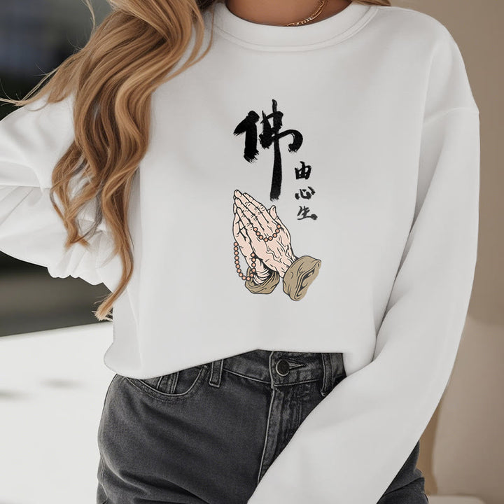 Sweatshirt aus Polyester mit Fleecefutter und betenden Buddha Stones