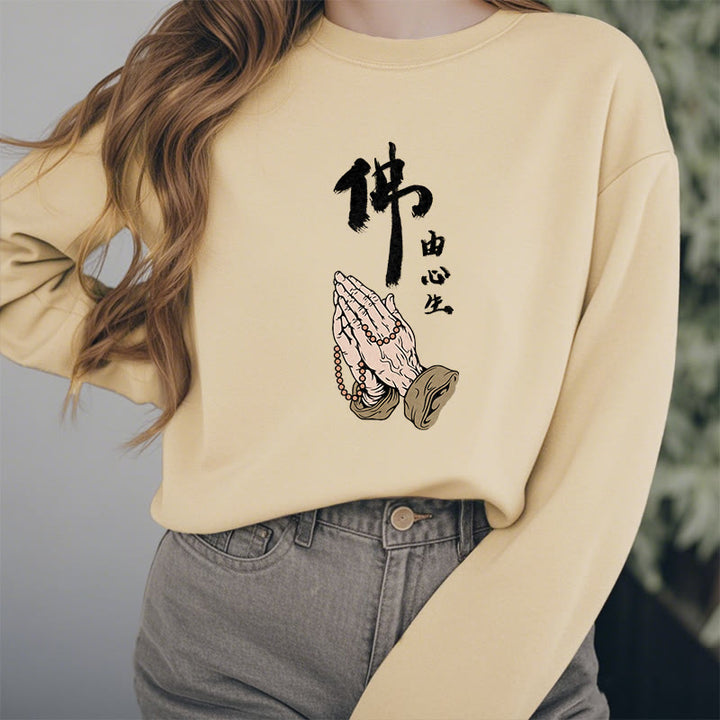 Sweatshirt aus Polyester mit Fleecefutter und betenden Buddha Stones