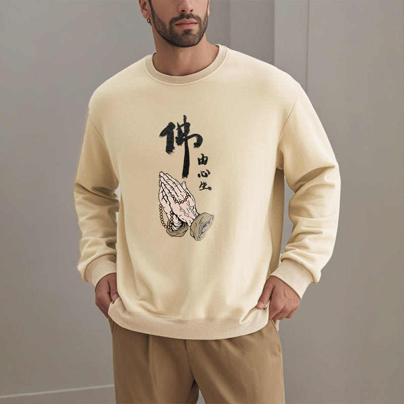 Sweatshirt aus Polyester mit Fleecefutter und betenden Buddha Stones