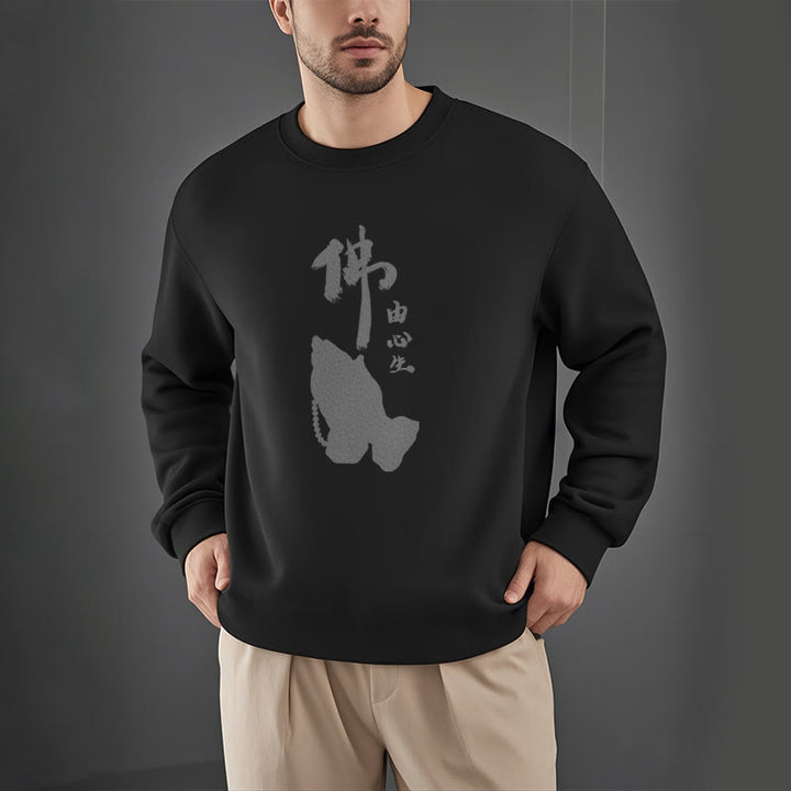 Sweatshirt aus Polyester mit Fleecefutter und betenden Buddha Stones