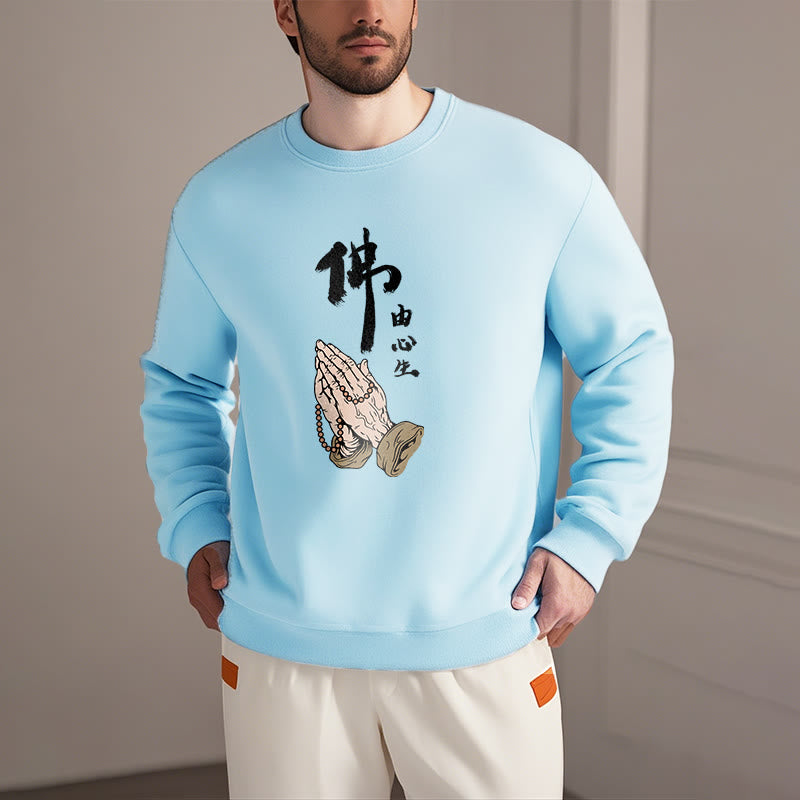 Sweatshirt aus Polyester mit Fleecefutter und betenden Buddha Stones