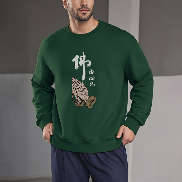 Sweatshirt aus Polyester mit Fleecefutter und betenden Buddha Stones