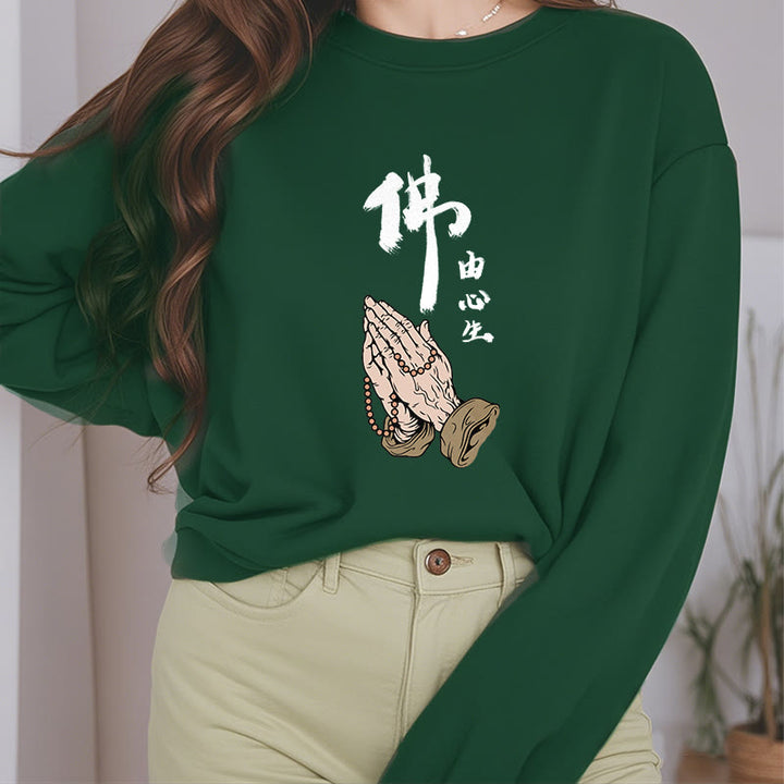 Sweatshirt aus Polyester mit Fleecefutter und betenden Buddha Stones