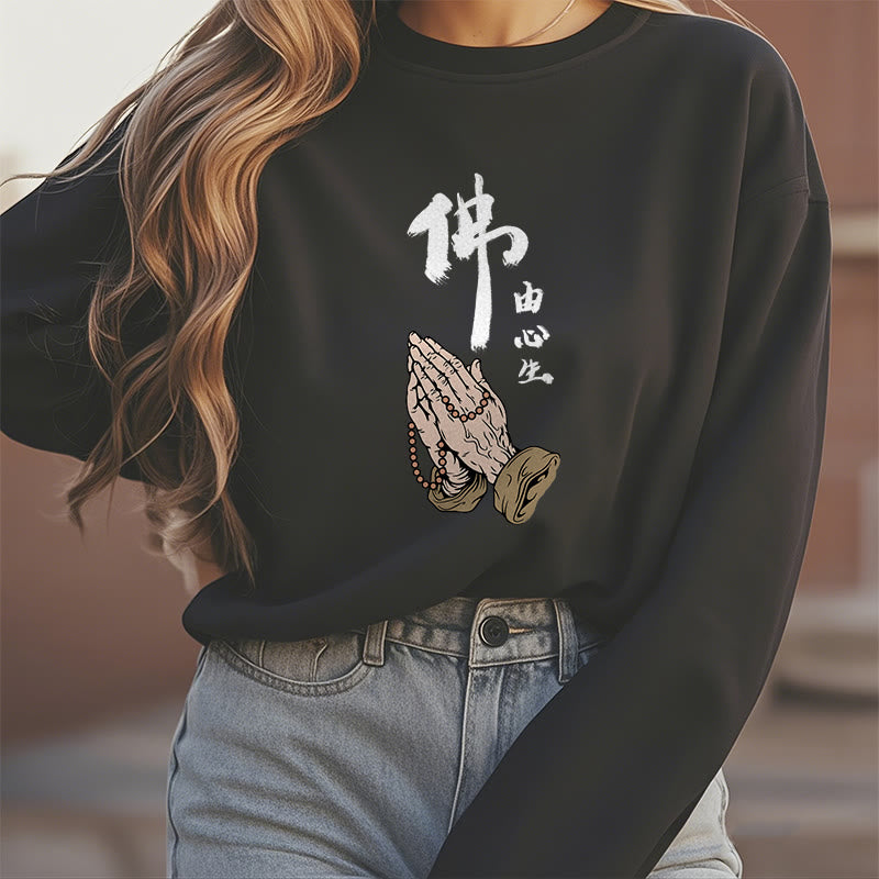 Sweatshirt aus Polyester mit Fleecefutter und betenden Buddha Stones