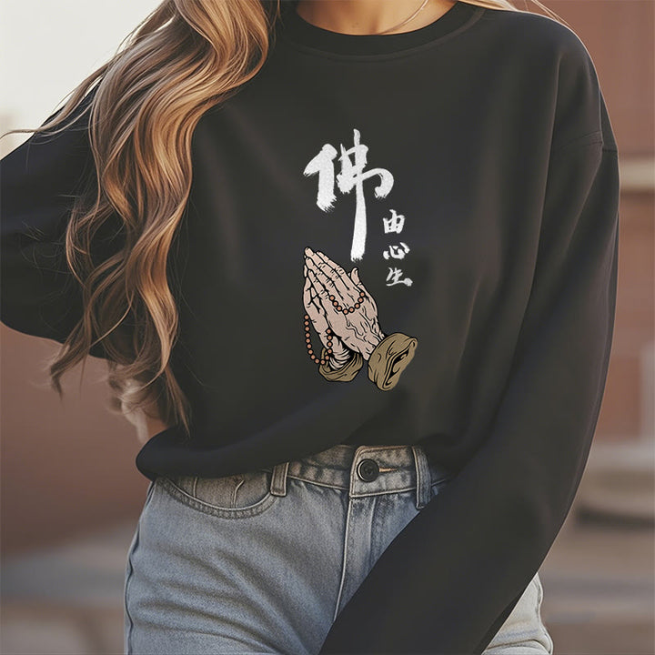 Sweatshirt aus Polyester mit Fleecefutter und betenden Buddha Stones