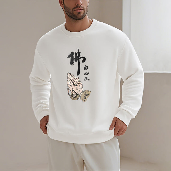 Sweatshirt aus Polyester mit Fleecefutter und betenden Buddha Stones