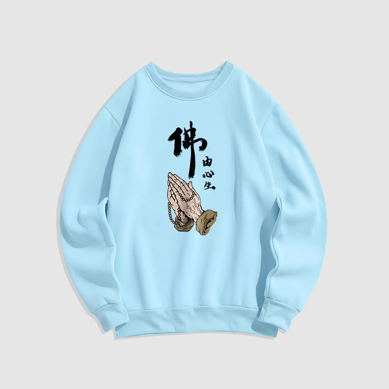 Sweatshirt aus Polyester mit Fleecefutter und betenden Buddha Stones