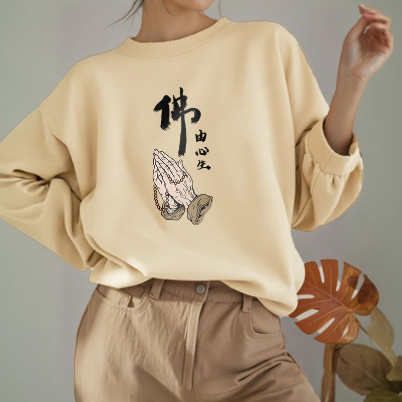 Sweatshirt aus Polyester mit Fleecefutter und betenden Buddha Stones