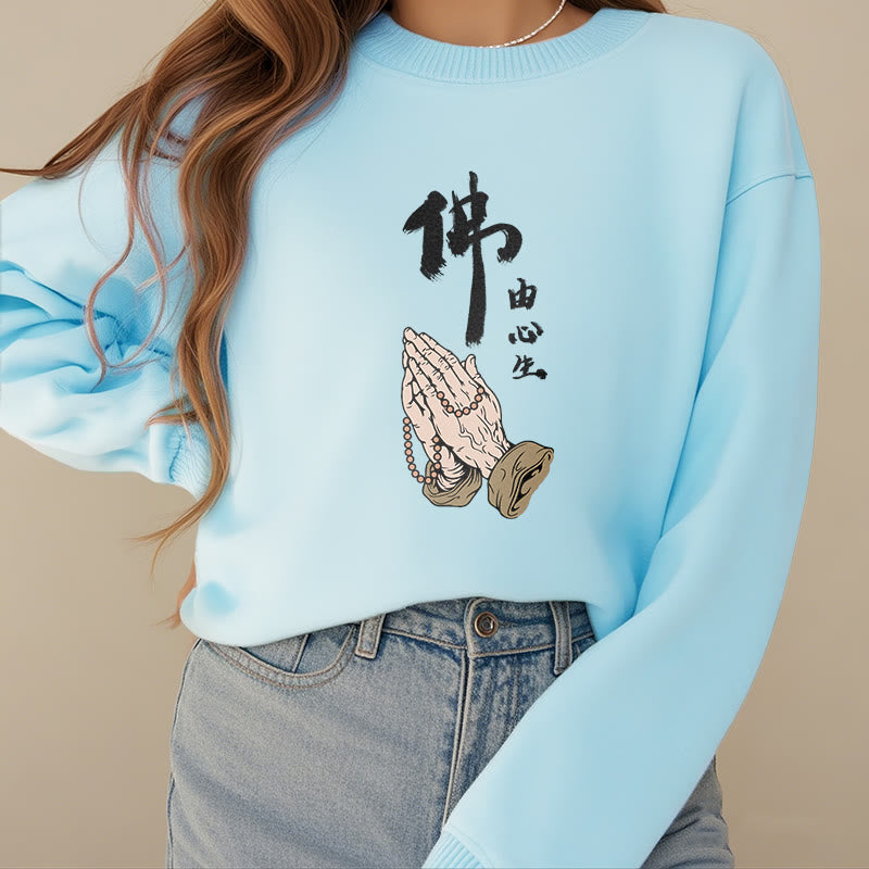 Sweatshirt aus Polyester mit Fleecefutter und betenden Buddha Stones