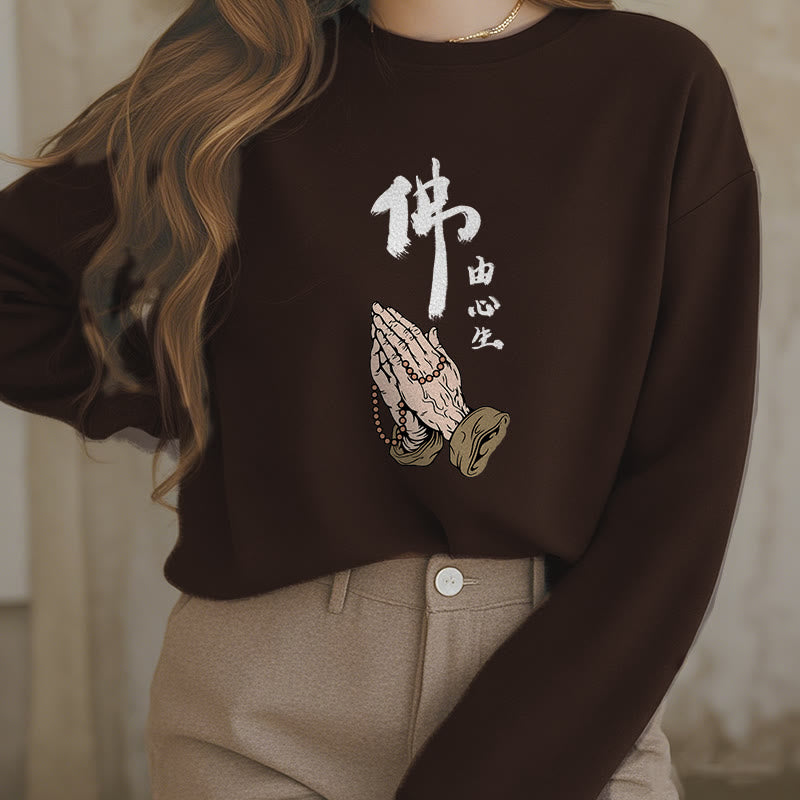 Sweatshirt aus Polyester mit Fleecefutter und betenden Buddha Stones