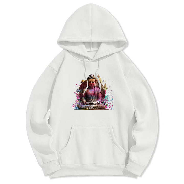 Buddha Stones, Schmetterling, Meditations-Buddha, Polyester-Fleece-gefütterter Hoodie