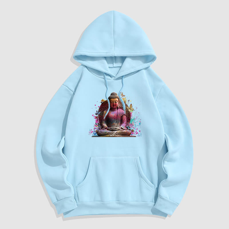 Buddha Stones, Schmetterling, Meditations-Buddha, Polyester-Fleece-gefütterter Hoodie